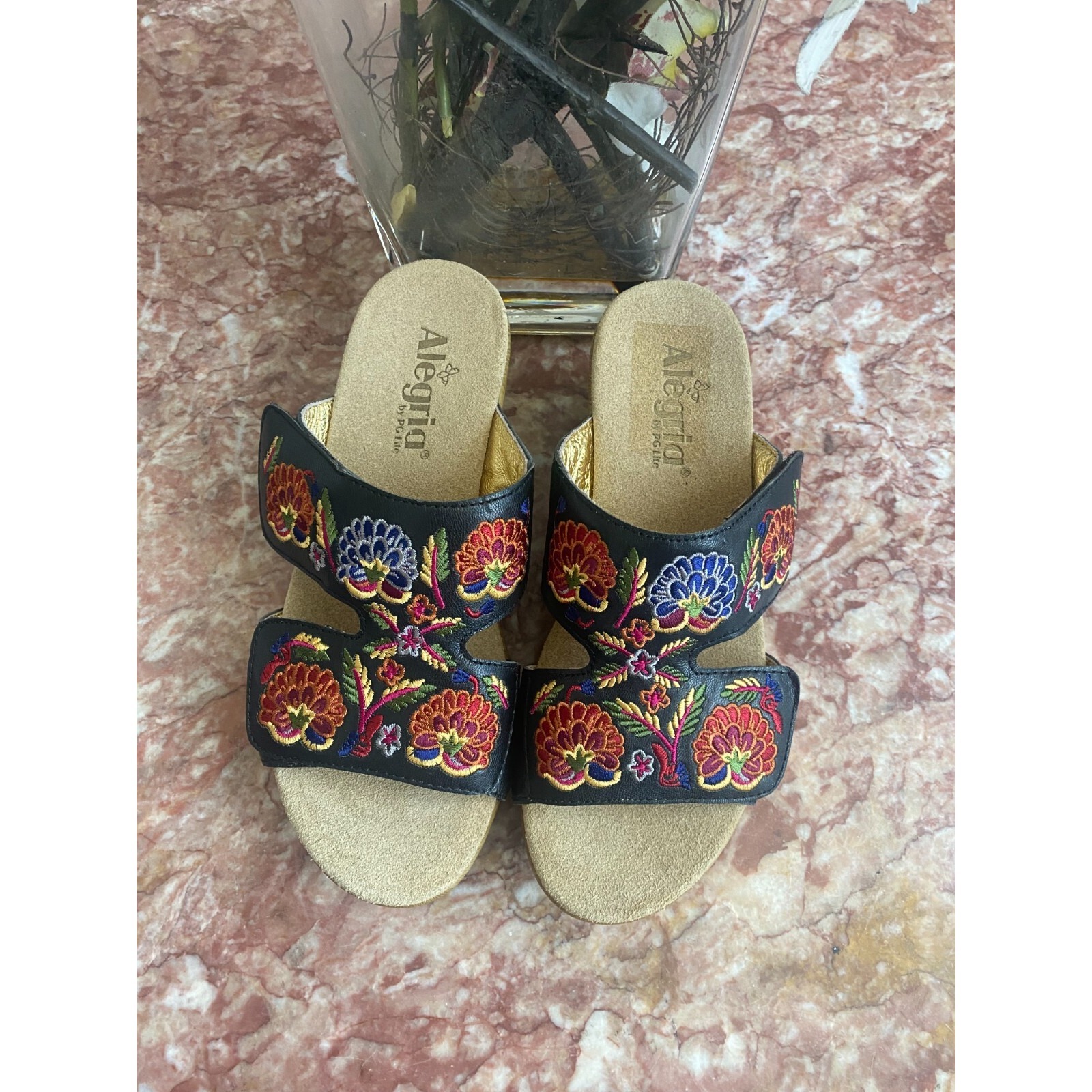 New Alegria Lin Embroidered Multicolor Leather Slip-On Wedge Sandals Eu 38 /Us 8 — image 3 of 8
